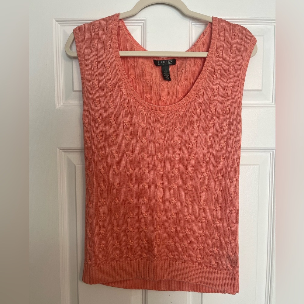 Ralph Lauren Coral Cable-Knit Scoop Neck Sweater Vest